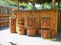 We Also Make Custom Made Tiki S These Were Made As Bar Stools For Bucks County Tavern In Charlotte Nc Tiki Bar Stools Tiki Bar Decor Tiki Bar