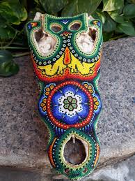 Huichol Mexican Folk Art Cast Resin Crocodile By Florencio Lopez PP716