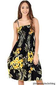 Ladies Tube Dress Black Yellow Floral Plumeria Hibiscus Hawaiian Print Pretty Summer Dress For A Bb Womens Floral Dress Tube Dress Island Style Clothing