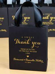 35 Black And Gold Wedding Favor Bags With Satin Ribbon Handles Custom Names A Sweet Thank You Favor Personalized Gift Bags For Guests Gold Wedding Favors Gifts For Wedding Party