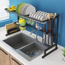 Four super strong suction cups, make the whole dish rack more stable and non slip, ensure you 100% safe use. Rack Over The Sink Dish Drying Rack Over Sink Kitchen Storage Shelf Countertop Space Saver Display Stand Tableware Drainer Organizer Utensils Holder Buy Online At Best Prices In Pakistan Daraz Pk