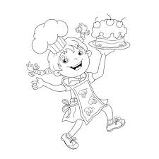 ✓ free for commercial use ✓ high quality images. Coloring Page Outline Of Cartoon Girl Chef With Cake Vector Images