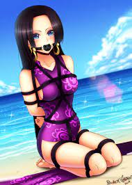 ball gag beach black hair blue eyes blush boa hancock bondage  earrings empress feet gag one piece princess rope bondage royalty 