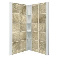 Sterling Intrigue 39 In X 39 In X 75 In 2 Piece Direct To Stud Shower Wall In White 72044100 D02 0 T Shower Wall Shower Walls Surrounds Neo Angle Shower