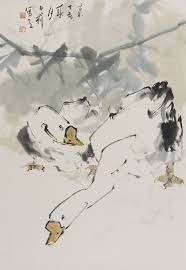 Leslie Goh Geese Chinese Ink And Pigments On Rice Paper Chinese Art Painting Sumi E Painting Japan Painting