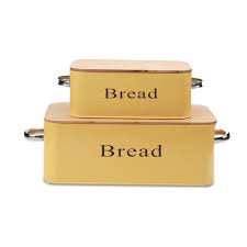 Yellow Vintage X559 Set Of 2 Metal Kitchen Storage Tin Canister Home Gifts Bread Box Bin Container With Bamboo Lid Kitchen Dining Home Radio666 Com