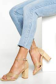 Boohoo Womens Raffia Block Heel Sandals In Beige Natural Lyst
