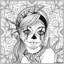 Hellokids has selected lovely coloring sheets for you. Portrait Of A Young Beautiful Girl In Halloween Or Day Of The Dead Coloring Page Adobe Stock Skull Coloring Pages Fairy Coloring Pages Coloring Books