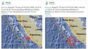 Gempa bengkulu hari ini 22 februari 2021 terjadi dini hari tadi.gempa berkekuatan 5.0 skala richter dengan pusat gempa berada di 57 km barat daya. Gempa Bumi Doublet Guncang Bengkulu Bmkg Ada Lima Aktivitas Gempa Susulan Tribunnews Com Mobile