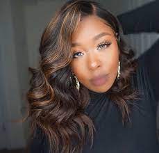 Serayah Medium Length Wig With Brown Highlights Lace Front Hd Lace Hair Styles Wig Hairstyles Human Hair Wigs