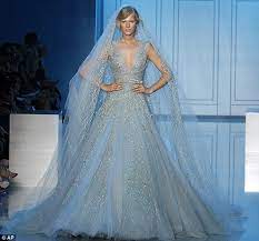 Paris Couture Week Elie Saab Unveils New Collection With Gowns Fit For The Red Blue Wedding Gowns Blue Wedding Dresses Ice Blue Wedding Dress