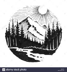 Represión checoslovaca en expresivo blanco y negro esta película escueta, vigorosa y compleja, retrata la doble condena que sufrían los jóvenes seminaristas bajo el régimen. Rio De Montana Paisaje Dibujo En Blanco Y Negro De Tinta Fotografia De Stock Alamy