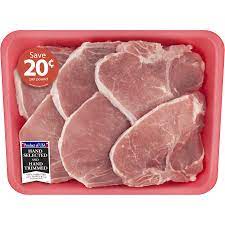 The most common chops you see in the butcher case are from the ribs and the loin. Pork Center Cut Loin Chops Bone In Family Pack 3 0 3 5 Lb Walmart Com Walmart Com