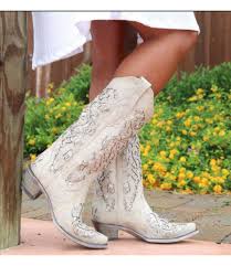Hochzeitskleid oben frei in weiss mit schleier und weisse schuhe. Westernstiefel Corral Weiss Mit Glitzer