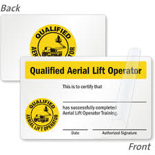 Description of forklift certificate template pdf. Qualified Aerial Lift Operator Wallet Card Signs Sku Bd 0400 Sl