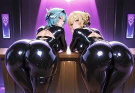 Eula and Evelyn asses in latex - Rule 34 AI Art