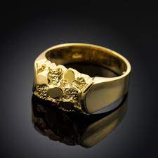 Gold Nugget Center Ring Yellow Gold Mens Rings Gold Nugget Ring Men Diamond Ring