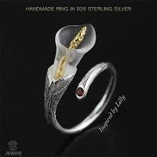 Inspired By Calla Lily Flower 925 Silver Handmade Ring Adjustable Exclusive Inspired Sterling Silver Jewelry Handmade Silver Wrap Ring Silver Rings Handmade