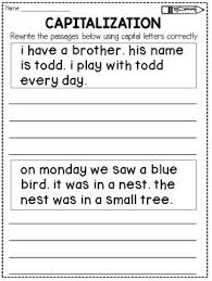 Capitalization Worksheets Rewrite The Passage 1st Grade Writing Writing Lessons 2nd Grade Writing