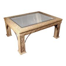 Cocktail table w/ faux stone top. 1970s Carved Faux Stone Coffee Table With Beveled Glass Top Inlay Chairish