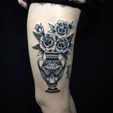 Vase With Roses For Marimottaflira Mto Thanks Again Real Traditional F Traditional Black Tattoo Traditional Tattoo Black And Grey Traditional Tattoo Flowers