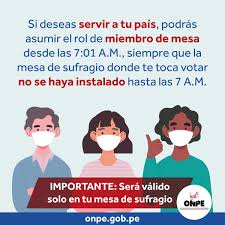 Maybe you would like to learn more about one of these? Onpe On Twitter Hey Ten En Cuenta Que Si Tu Mesa De Sufragio No Esta Completa A Las 7 00 A M Puedes Asumir Las Funciones De Miembro De Mesa Desde Las