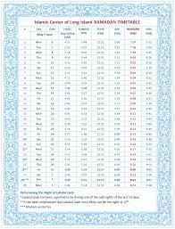 Ramadan Calendar Islamic Center Of Long Island