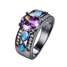 Black And Purple Rings For Couples Unknown Chic Black Gold Purple Amethyst Ring Bohemian Round Topaz Wedding Ring Promise Rings For Guys Purple Amethyst Ring