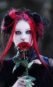 Black Red Hair Color Gothic Hairstyles Goth Hair Gothic Beauty