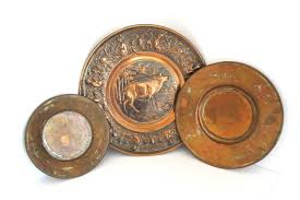 Copper Deer Plates Set 3 Hammered Wall Art Plates Rustic Deer Plate Turkish Copper Rustic Plates