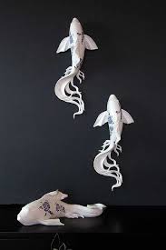 White Blue Oriental Koi Karp Fish Wall Decoration Koi Fish Decor Unique Wall Art Art