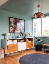 Who Can Say No To The Blue Green Hue Of In The Moment The Behr 2018 Color Of The Ye Modern Living Room Paint Mid Century Living Room Mid Century Modern Living