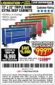 Consider the pros and cons of used or new tools before making your purchase. U S General 72 In X 22 In Triple Bank Roller Cabinet For 999 99 Harbor Freight Tools Coupon Book Drawer Liner
