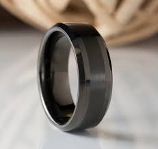 Men Tungsten Ring Gunmetal Black Color Wedding Band Male 8mm Size 5 To 15 Beveled Brushed Design Great His Anniversary Engagement Gift Idea Tungsten Mens Rings Black Tungsten Rings Colored Wedding Bands