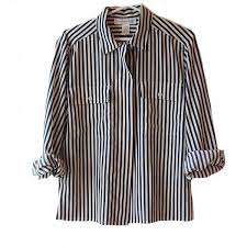 Black And White Striped Button Up Shirt Vtg Black And White Striped Button Down Pocket Blouse 90 S Small Medium Black Striped Blouse White Long Sleeve Shirt Striped Long Sleeve Shirt