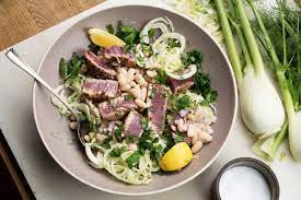Rich Tuna And Creamy White Beans Are The Foundations Of A Favorite Warm Weather Mediterranean Salad Often Accented Bean Salad Recipes Fennel Salad Seared Tuna