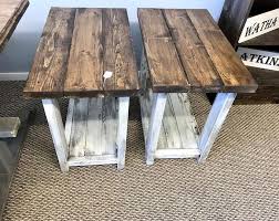 Rustic Handmade End Tables Set With Shelve White Base With Etsy Farmhouse End Tables End Table Sets Wooden Tables