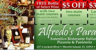 Alfredo S Paradiso Authentic Italian Restaurant Pizzaria 3 00 Off Large Pizza With 2 Or More Toppings Take Out Or Deli Large Pizza Merritt Island Alfredo