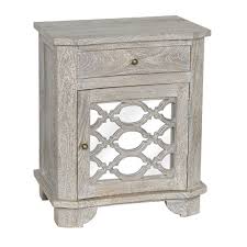 Lattice Whitewash Wood Mirrored 1 Drawer Nightstand Classic Home Furniture Wood Mirror Whitewash Wood