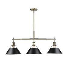 Golden Lighting Orwell Ab 3 Light Aged Brass Pendant With Black Shade 3306 Lp Ab Blk The Home Depot Golden Lighting Traditional Light Fixtures Cool Floor Lamps
