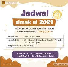 Pada pelaksanaan ujian nanti, laman ujian simak ui akan otomatis mendeteksi kamera yang tersemat pada perangkat peserta. Infomasukptn 2021 On Twitter Jadwal Simak Ui Pendaftaran 3 Mei 9 Juni 2021 Ujian 19 20 Juni 2021 Pengumuman 30 Juni 2021 Rencananya Ujian Dilaksanakan Daring Online Kriteria Penerimaan Nilai Simak Ui Nilai Utbk Nilai Rapor