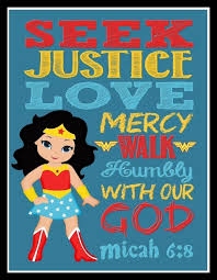 Superhero Wall Art Print Wonder Woman Inspired Christian Nursery Decor Seek Justice Love Mercy Walk Humbly Superhero Vbs Vacation Bible School Kids Church