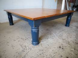 Large Coffee Table 4 X4 With 5 Turned Legs Pine Golden Oak Stain Top Navy Blue Base Coffee Table Custom Coffee Table Table