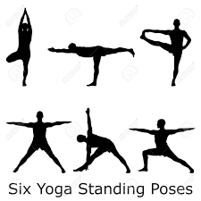20670123 A Batch Of Six Yoga Standing Poses Black Silhouettes Stock Vector Jpg 1300 1300 Yoga Stretches For Beginners Standing Yoga Poses Standing Poses