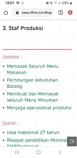 Lowker usia 46 tahun : Info Loker Staf Produksi Restoran Pangkalpinang