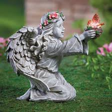 Garden solar ornament flicker light decor fairy garden led up light new l1h2. Angel Solar Garden Statue With Solar Powered Bird Hand Painted Arte Fantastico