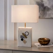 Graphic Brass Inlay Table Lamp Rectangle Table Lamp Modern Table Lamp Vintage Table Lamp