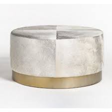 Grey Frosted Hide Round Leather Coffee Table Ottoman In 2020 Leather Coffee Table Ottoman Table Ottoman Coffee Table