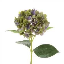 Pictured are 3 hydrangea stems. Artificial Hydrangea Purple Green 67cm