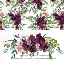 This bracelet is made of a sterling silver chain, a long polymer clay beads with floral handmade patterns, and a string of colorful beads in polymer clay and sterling silver. Old Burgundy Watercolor Clipart Wine Colors Floral Bouquets Etsy In 2021 Watercolor Pattern Watercolor Background Watercolor Clipart